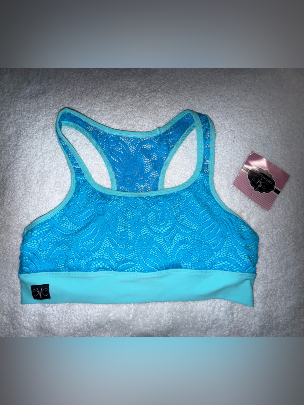 Kandi Kouture Aqua Blue Lace Dance Crop Top - Size Teen Medium‎ 6/7